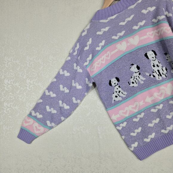 VTG Adele Knitwear Sweater S* Purple Dalmations Dogs Grannycore Cottagecore - Picture 8 of 15
